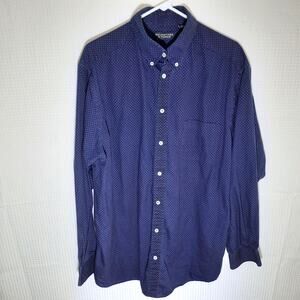 Roundtree & Yorke XLT Shirt Blue Red Micro Dot Cotton Long Sleeve Button Down